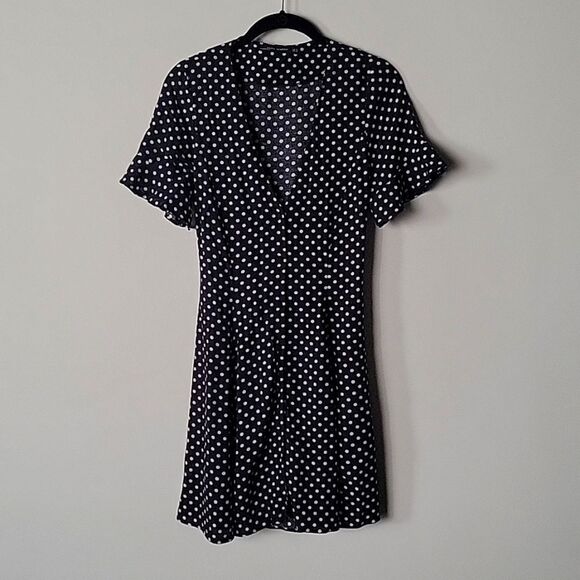 Zara Polka Dot Mini Black Summer Fit Flare Whimsy Goth Flowy Milkmaid Dress - Picture 2 of 15